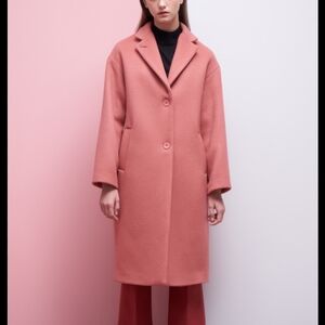 Lookast wool oversized single braided coat in blush. 90% wool, lined, dress coat